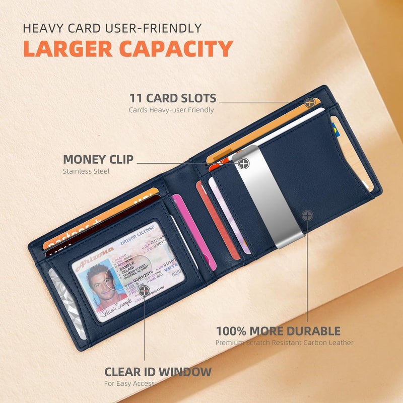 RUNBOX Money Clip Wallets for Men,Slim Leather Mens Bifold Wallet,RFID Blocking Front Pocket Wallet,Thin Credit Card Holder with Gift Box - Image 3